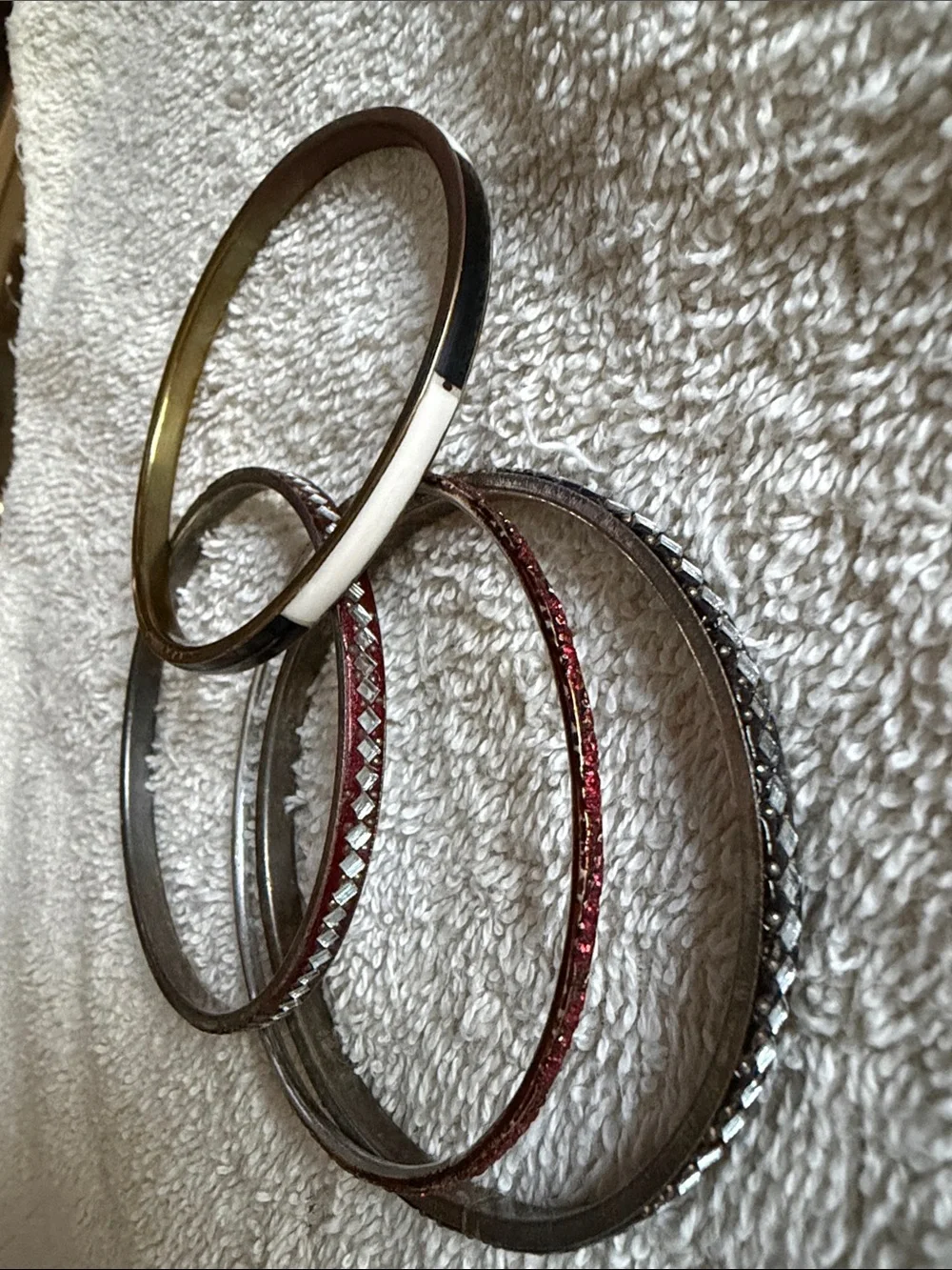 Women's Mixed Metal and Red Bangle Bracelet Set